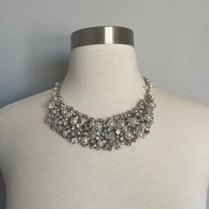 NWT Ann Taylor Chunky Statement Faux Pearls Rhinestones Gold Chain Necklace